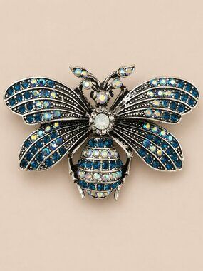 💎 Sparkling Blue Crystal Bee Brooch  Statement Rhinestone Pin 💎